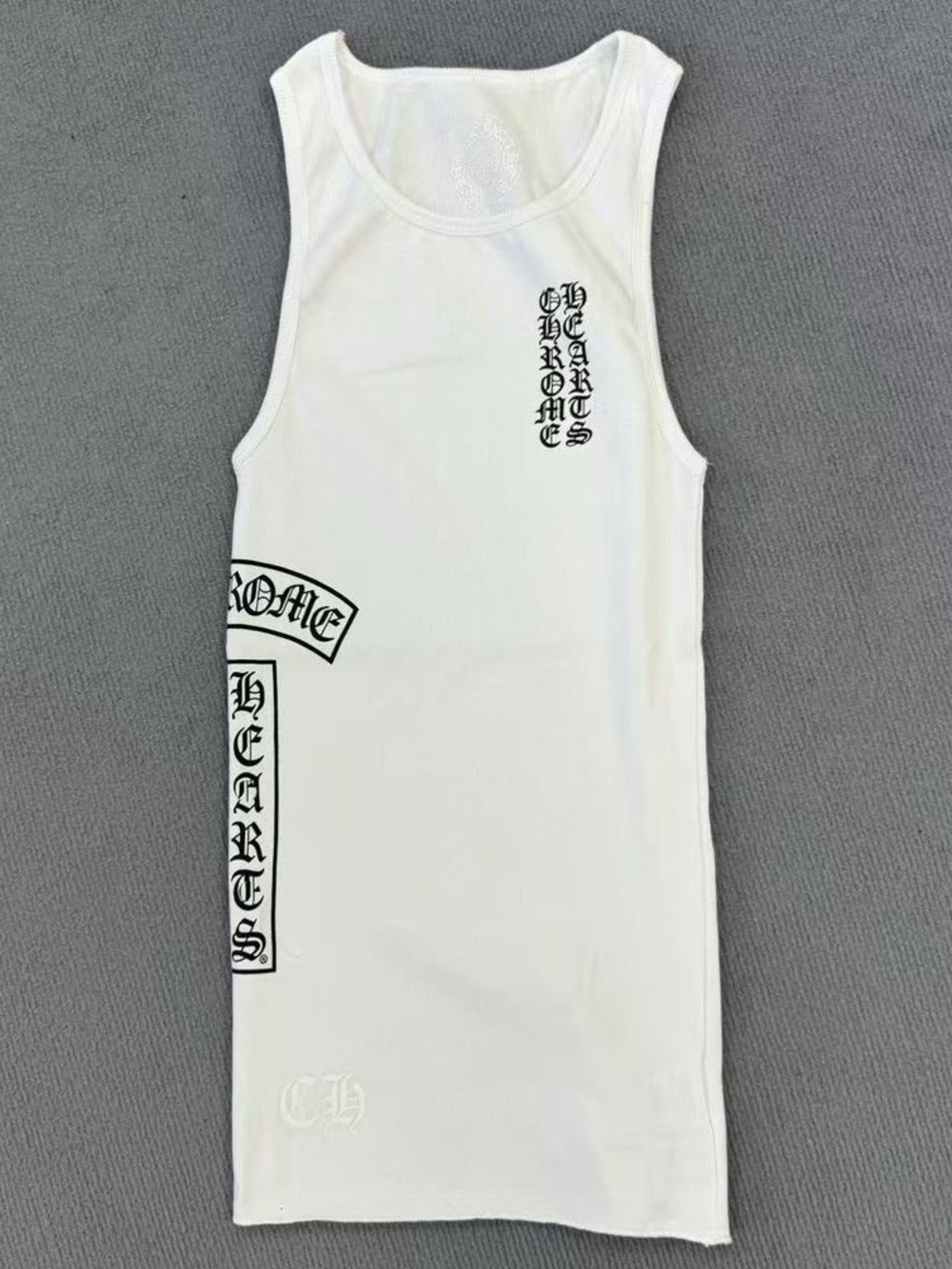 Chrome Hearts Mens White Tank top with Black Gothic Cross Logos w tags